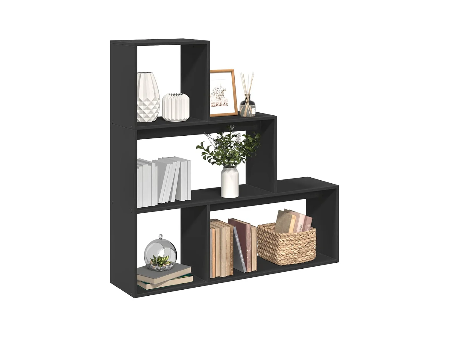 Bibliothèque séparatrice de pièce à 3 niveaux noir 123x29x123 cm