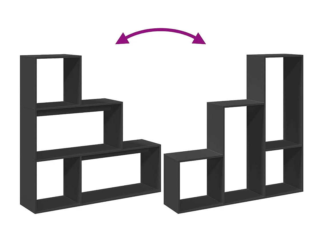 Bibliothèque séparatrice de pièce à 3 niveaux noir 123x29x123 cm