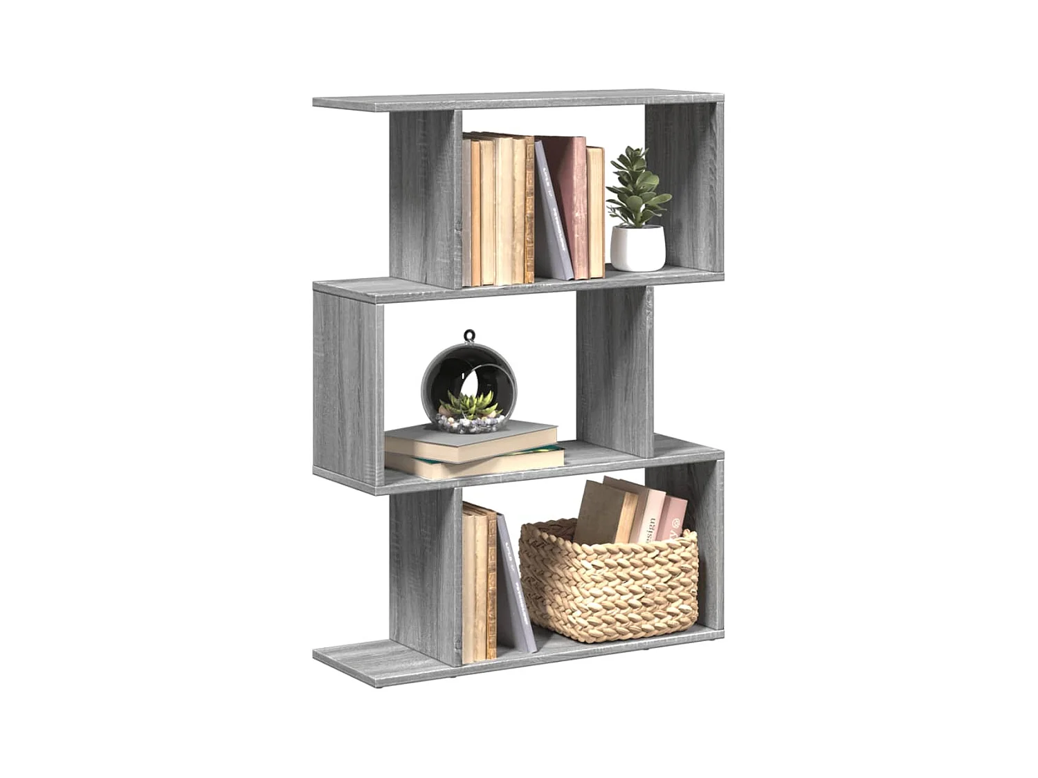 Bibliothèque séparatrice de pièce à 3 niveaux sonoma gris 70x24x97cm