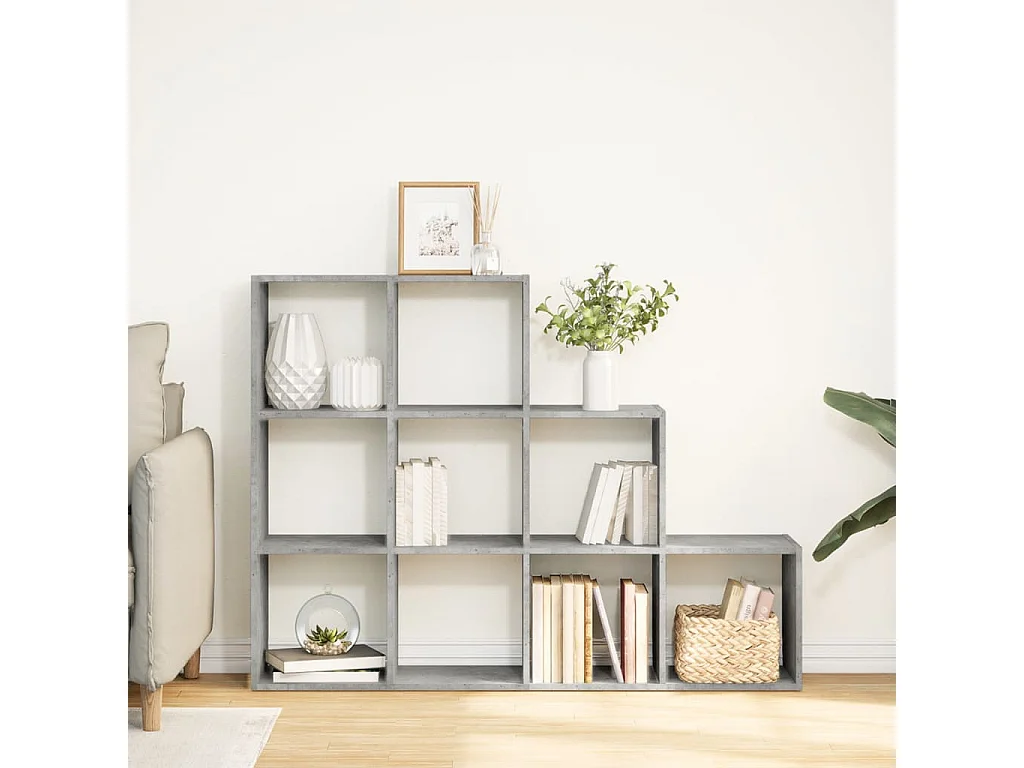 Bibliothèque séparatrice de pièce à 3 niveaux gris béton
