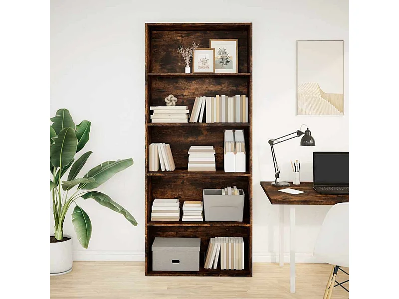 Estantería madera ingeniería color roble ahumado 80x30x189 cm