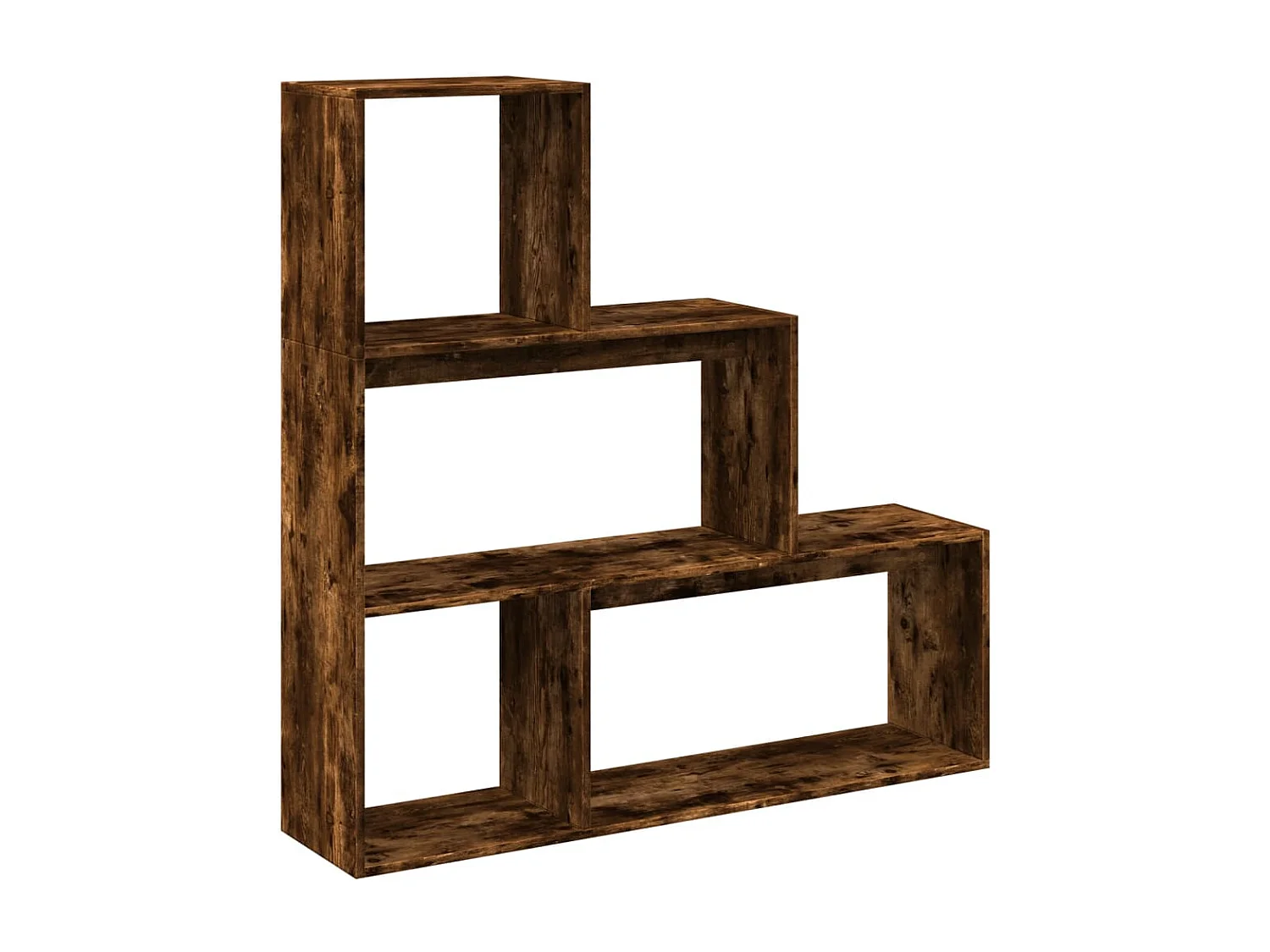 Bibliothèque séparatrice de pièce 3 niveaux chêne fumé 123x29x123 cm