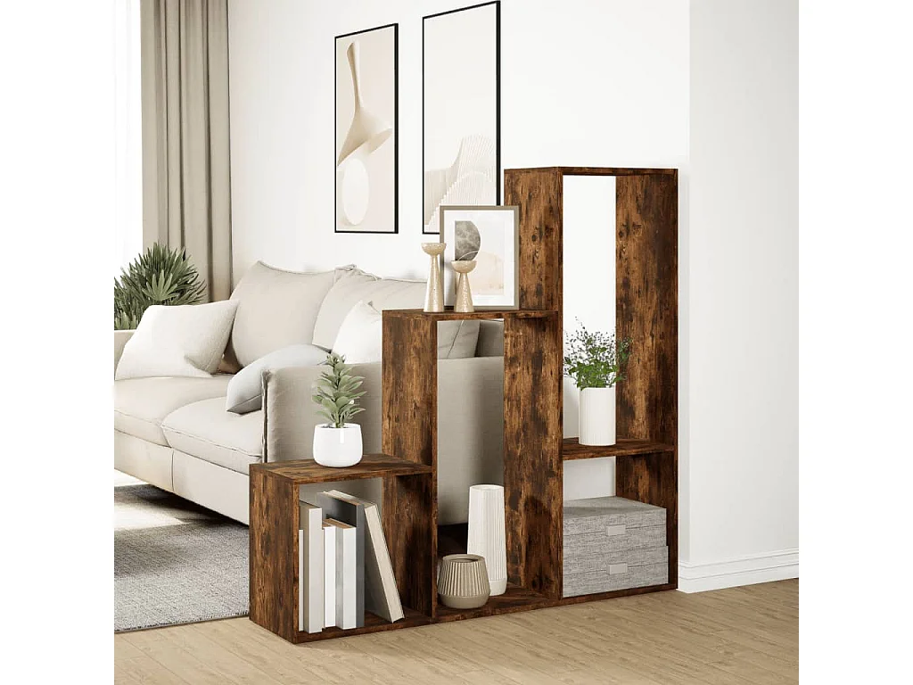 Librería divisora 3 niveles madera roble ahumado 123x29x123 cm