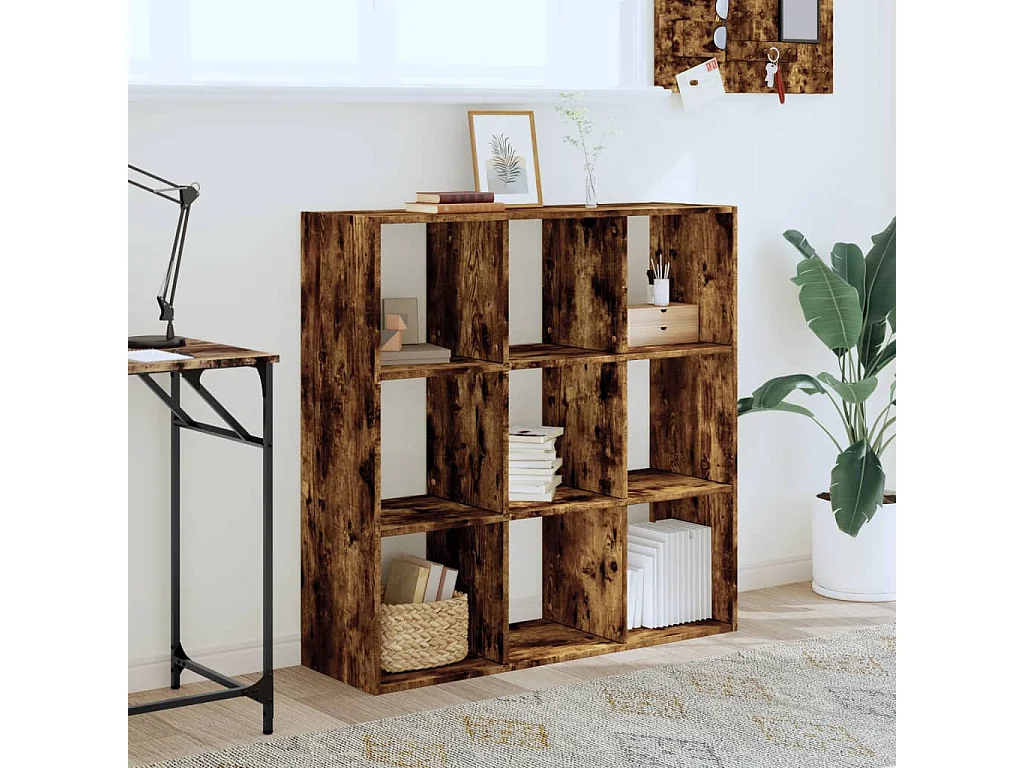 Bibliothèque chêne fumé 102x32x102 cm bois d'ingénierie