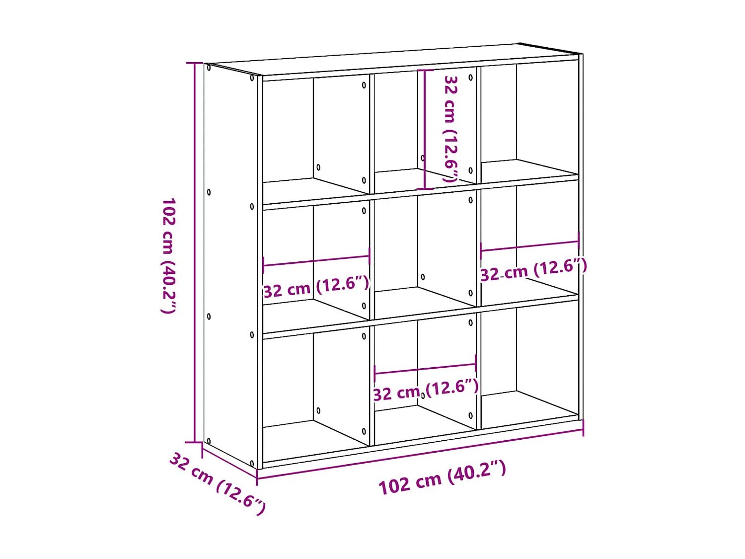 Bibliothèque chêne fumé 102x32x102 cm bois d'ingénierie