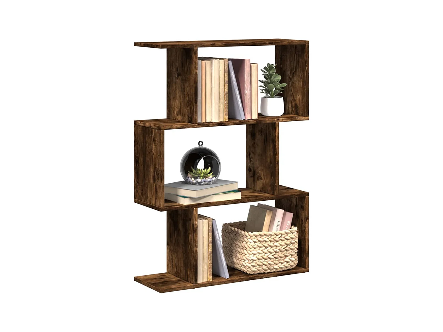 Bibliothèque séparatrice de pièce à 3 niveaux chêne fumé 70x24x97 cm