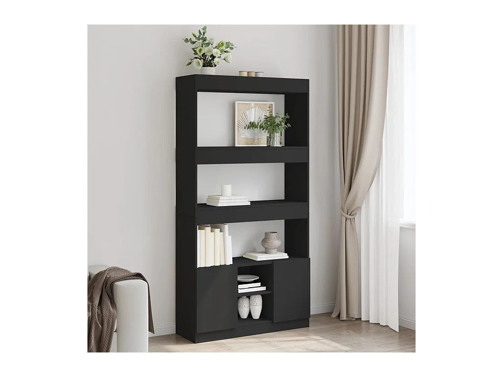 Bibliothèque noir 92x33x180 cm bois d'ingénierie