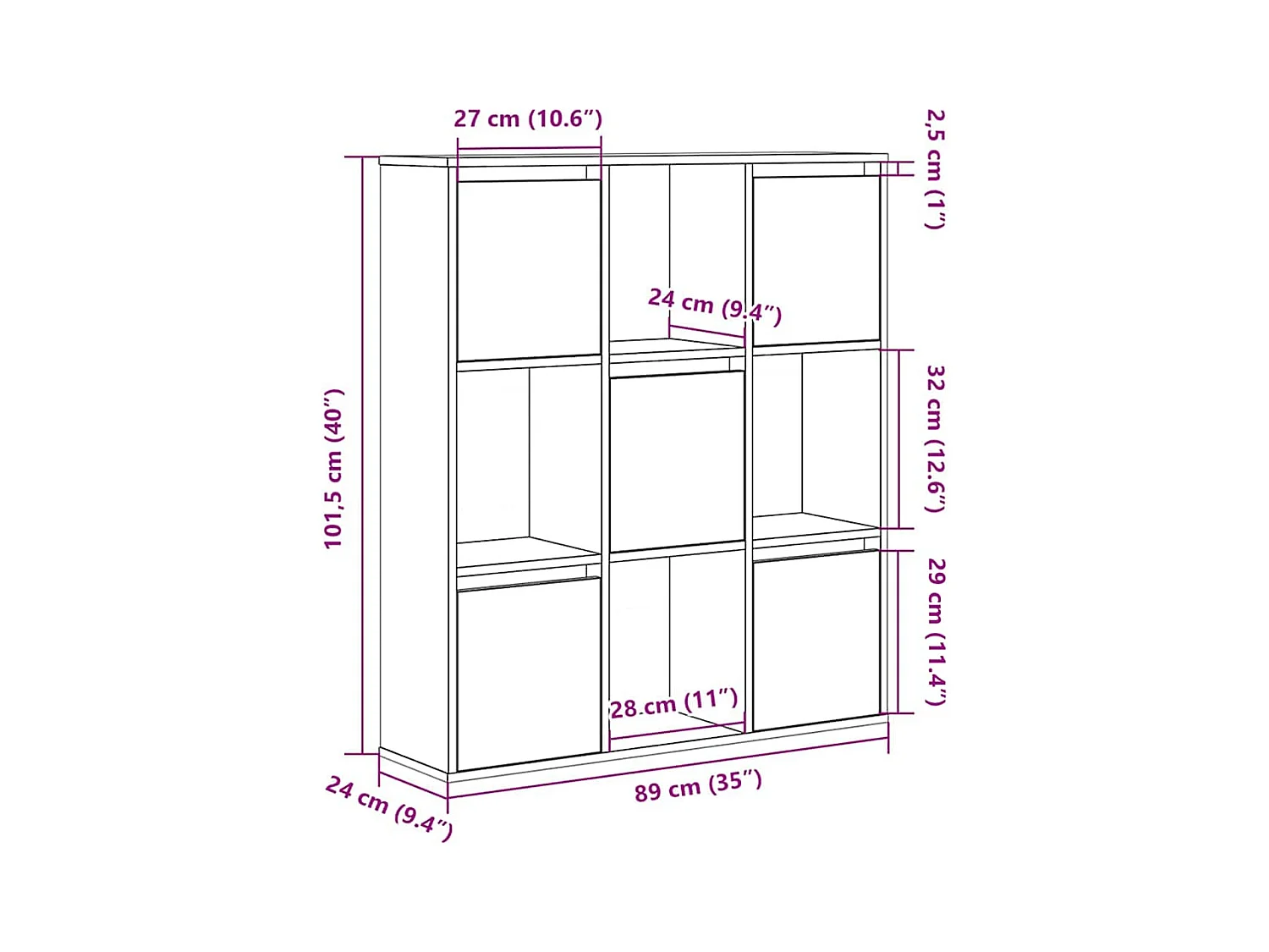 Estantería de madera de ingeniería gris hormigón 89x24x101,5 cm