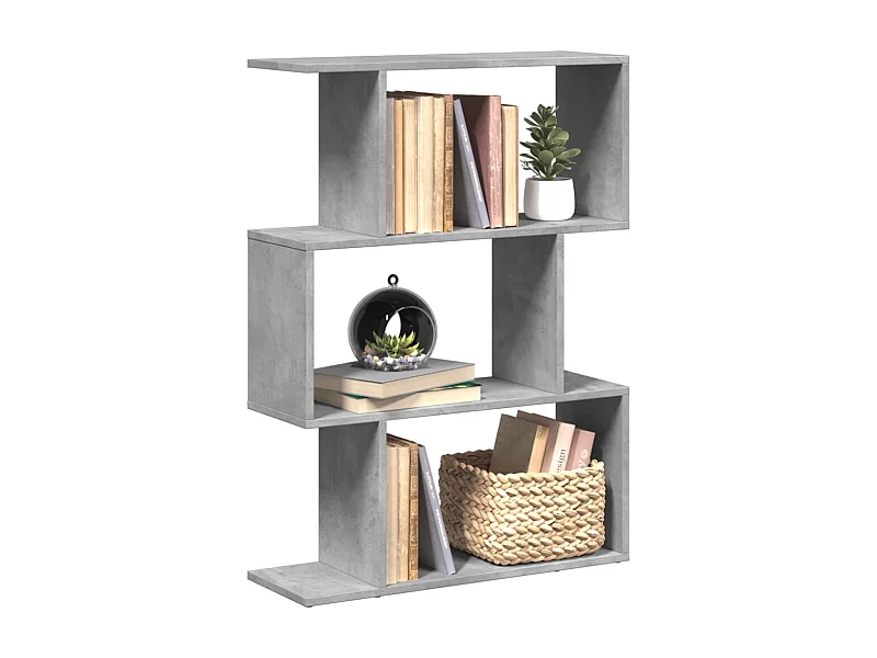 Bibliothèque séparatrice de pièce à 3 niveaux gris béton 70x24x97 cm