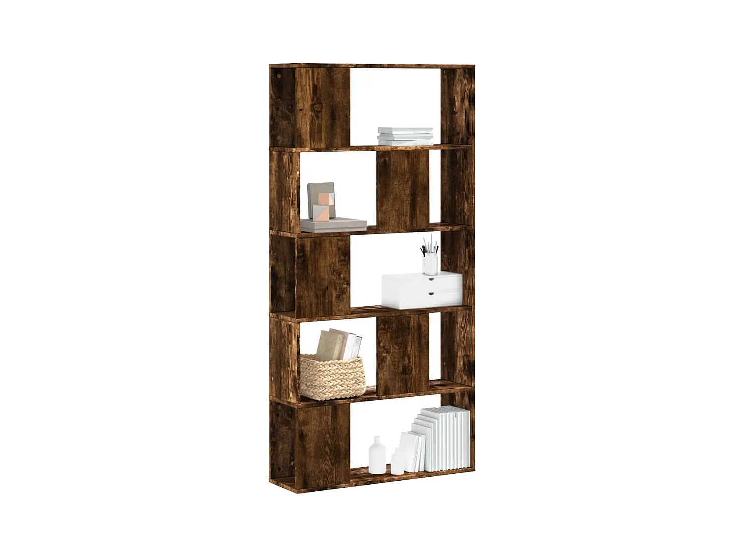 Bibliothèque 5 niveaux chêne fumé bois d'ingénierie