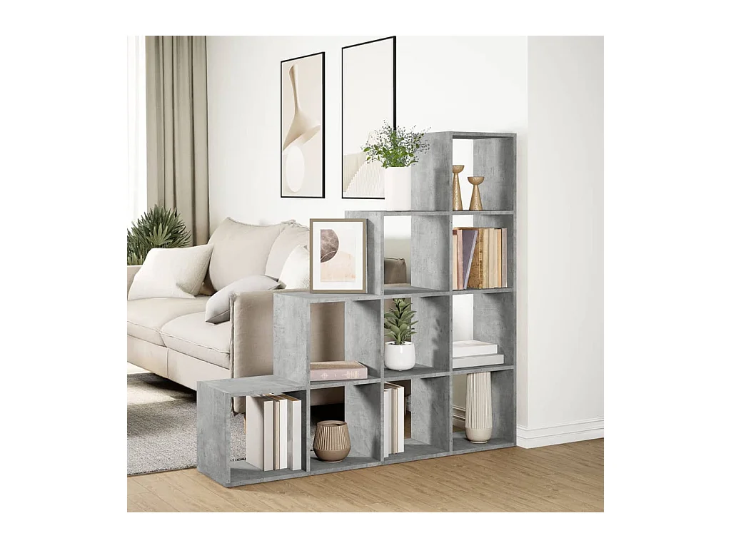 Bibliothèque séparatrice de pièce à 4 niveaux gris béton