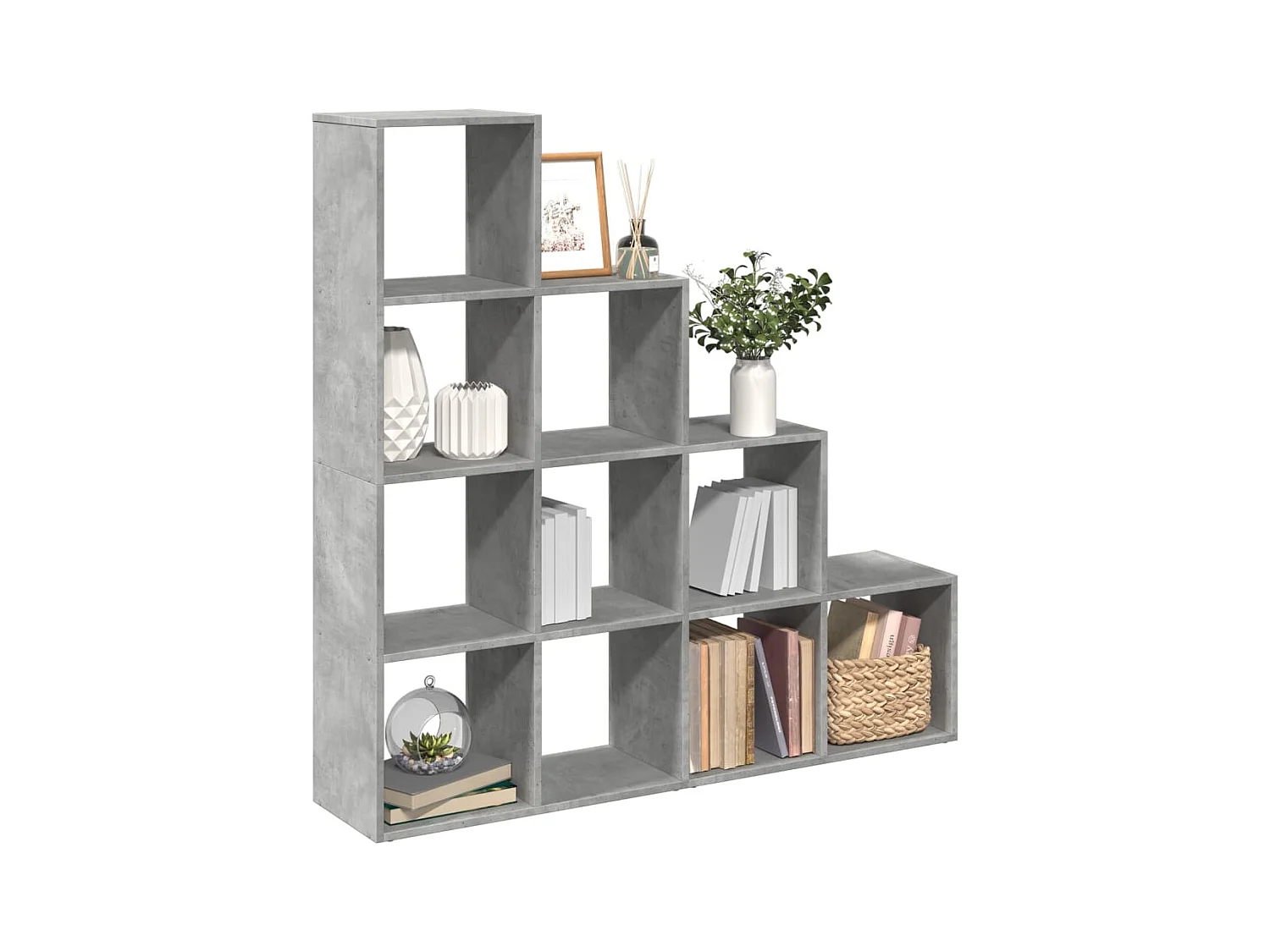 Librería divisora 4 niveles madera gris 131,5x29x131,5 cm