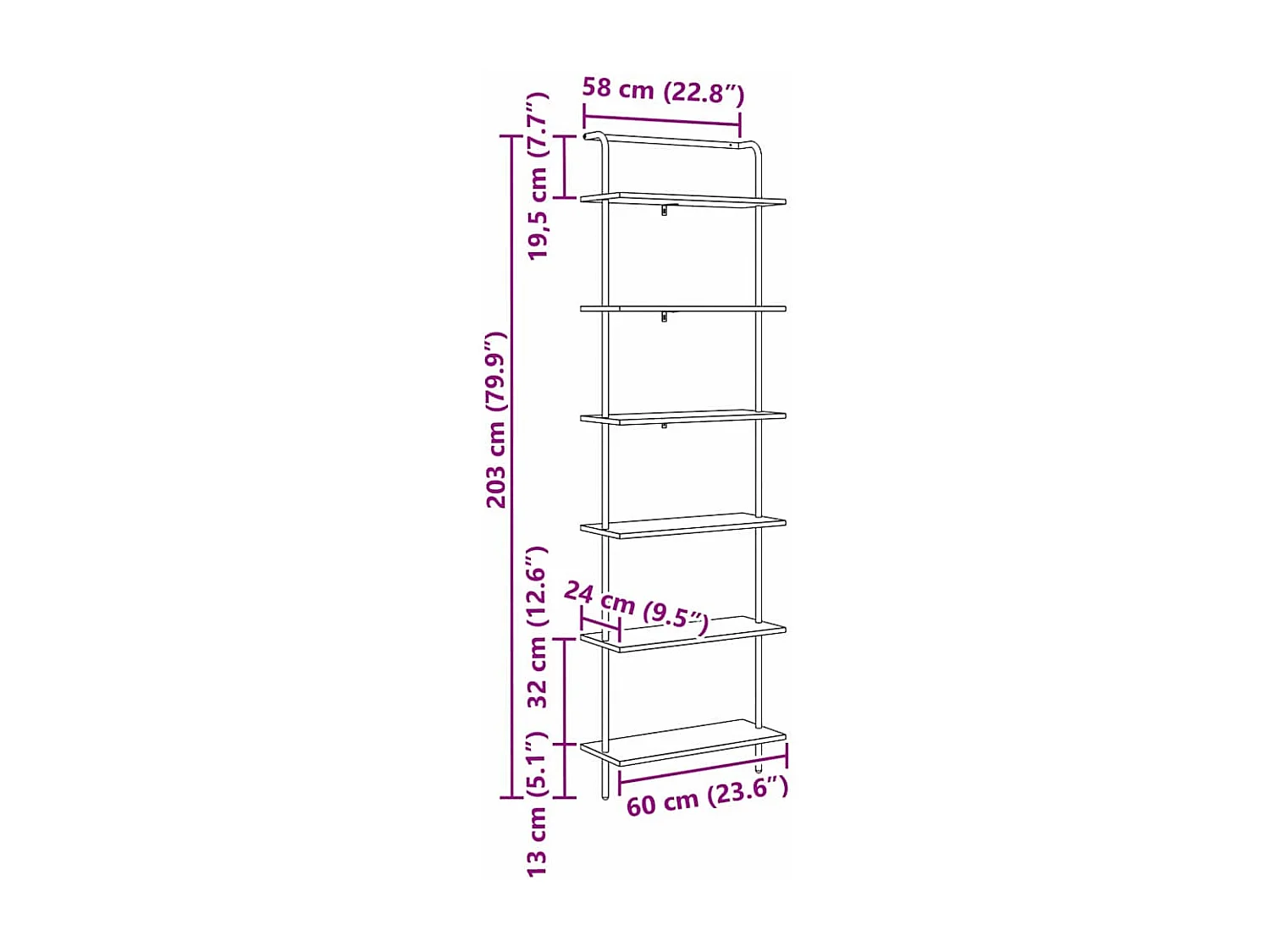 Bibliothèque Chêne fumé 60 x 24 x 203 cm Bois d'ingénierie