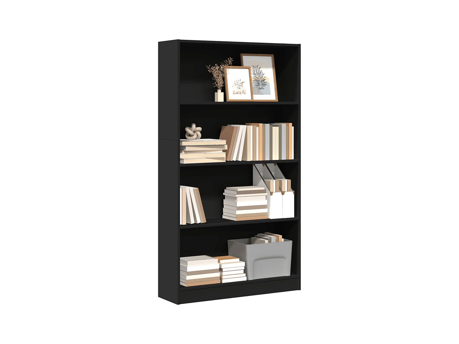 Estantería de madera de ingeniería negra 80x24x143 cm