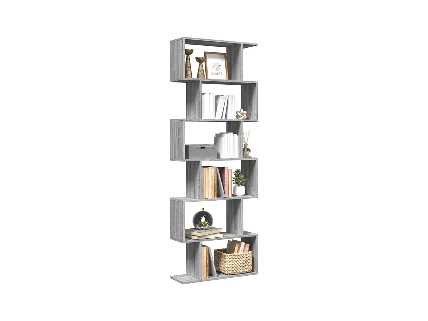 Librería divisora 6 niveles madera gris Sonoma 70x24x193 cm