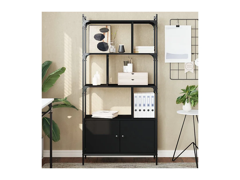 Bibliothèque avec portes noir 76,5x30x154,5cm bois d'ingénierie