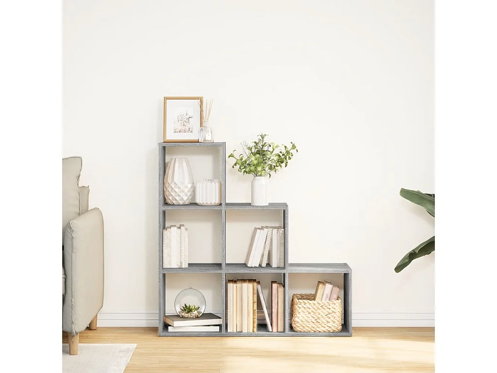 Bibliothèque séparatrice de pièce à 3 niveaux sonoma gris 99x29x99cm