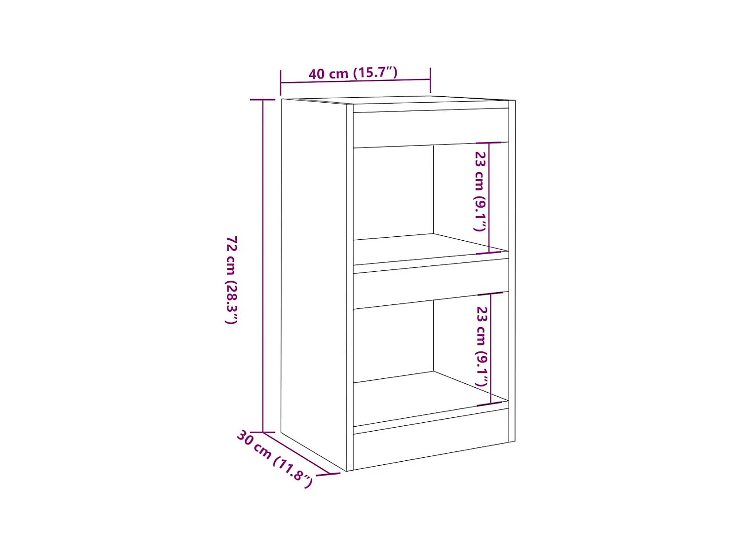 Bibliothèque/Cloison de séparation vieux bois 40x30x72 cm