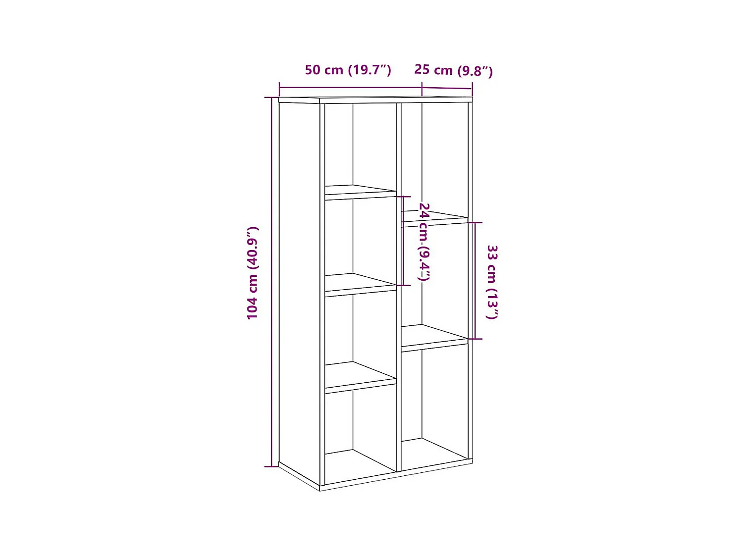Bibliothèque vieux bois 50x25x104 cm