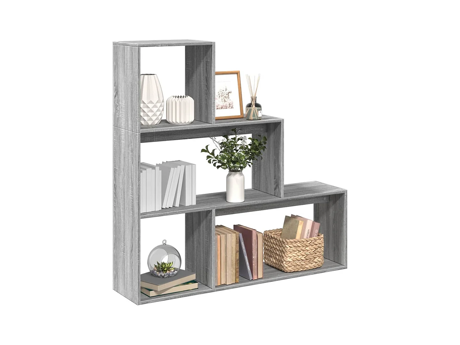 Bibliothèque séparatrice de pièce 3niveaux sonoma gris 123x29x123 cm