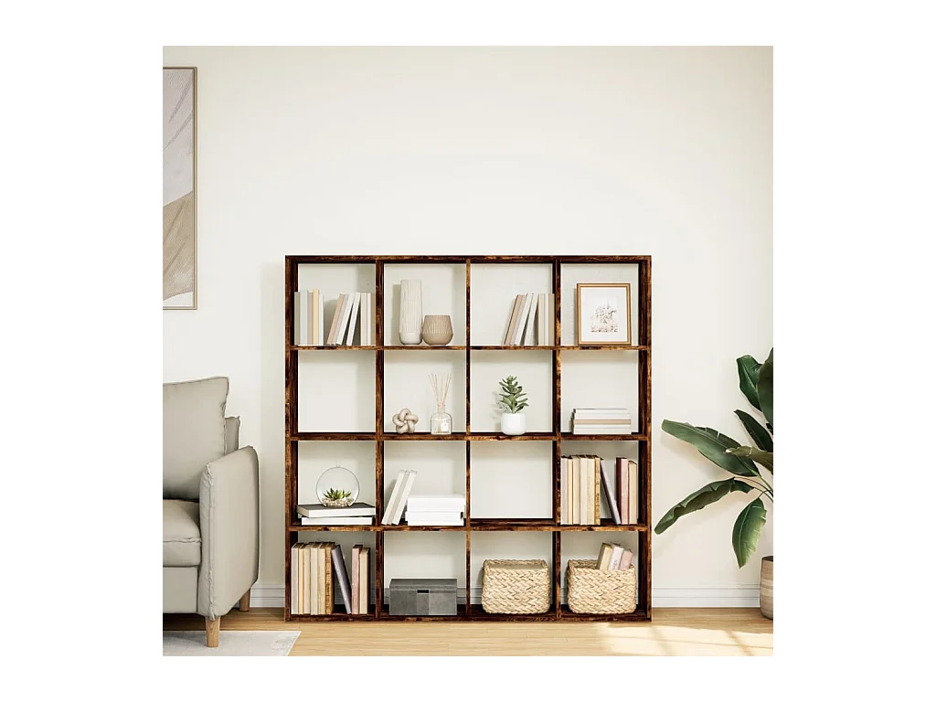 Bibliothèque chêne fumé 137,5x29x137,5 cm bois d'ingénierie