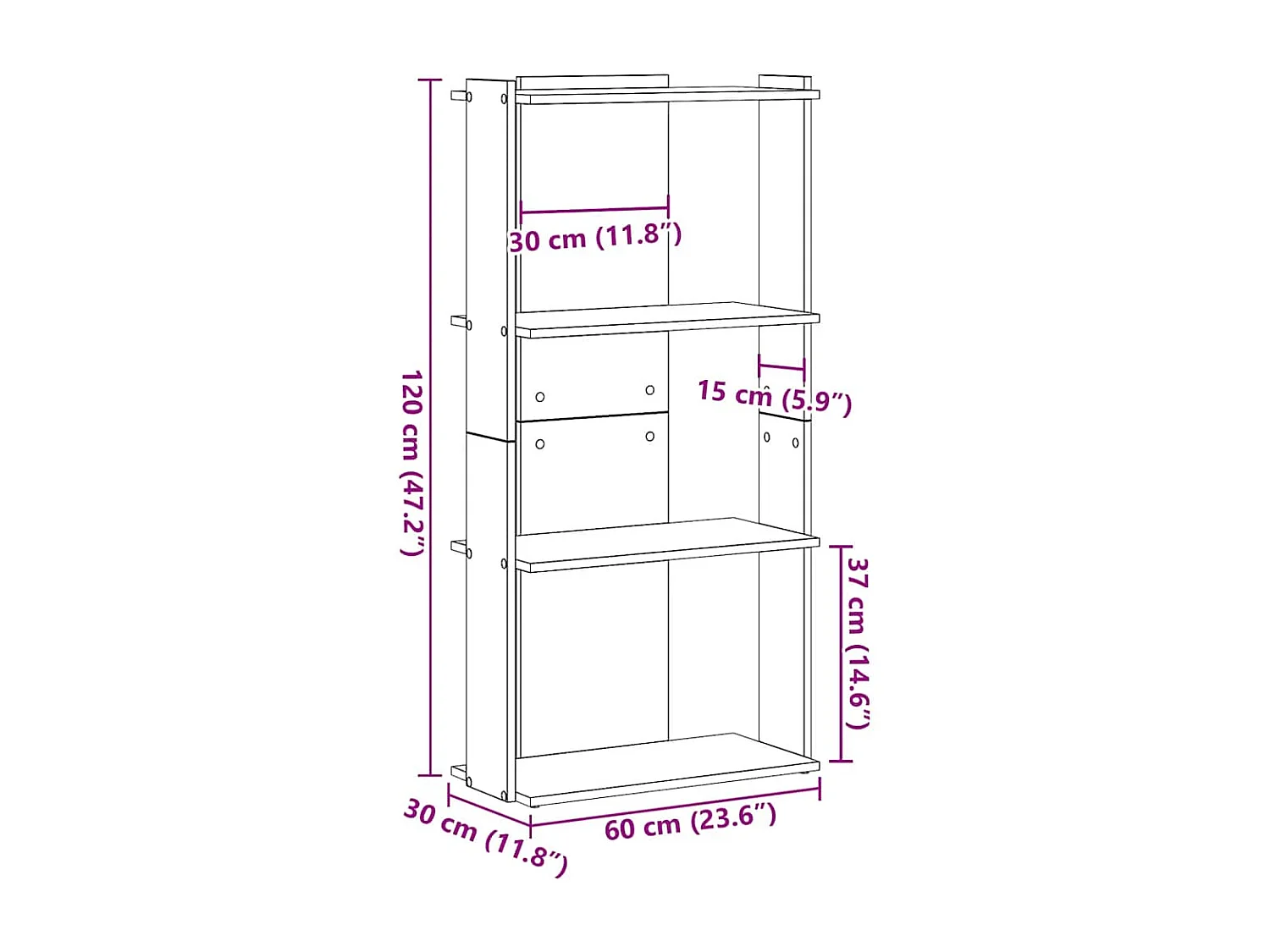 Bibliothèque à 3 niveaux blanc 60x30x120 cm bois d'ingénierie