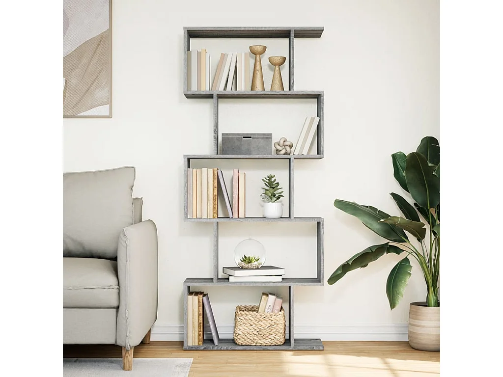 Bibliothèque séparatrice de pièce 5 niveaux sonoma gris 70x24x161 cm