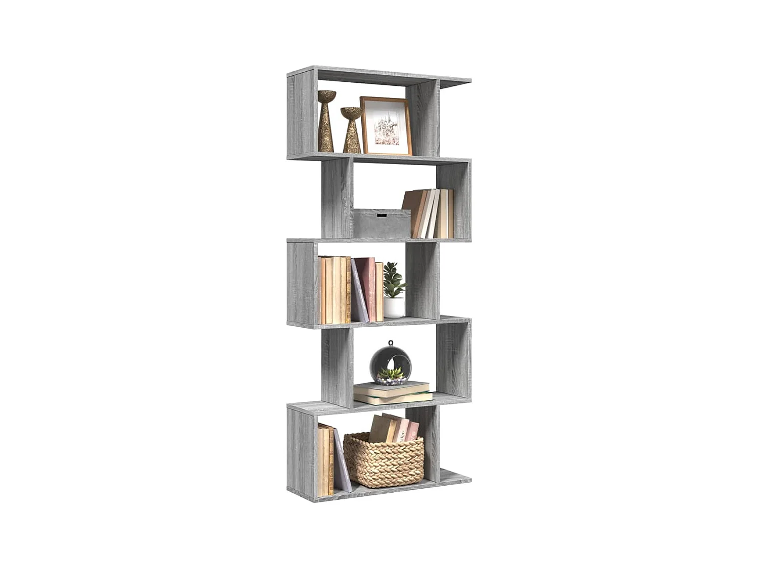 Librería divisora 5 niveles madera gris Sonoma 70x24x161 cm