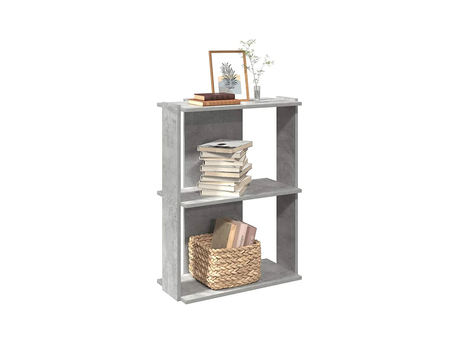 Librería de 3 niveles madera gris hormigón 60x30x80 cm