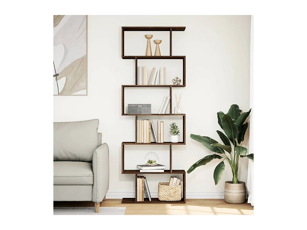 Bibliothèque séparatrice de pièce 6 niveaux chêne marron 70x24x193cm