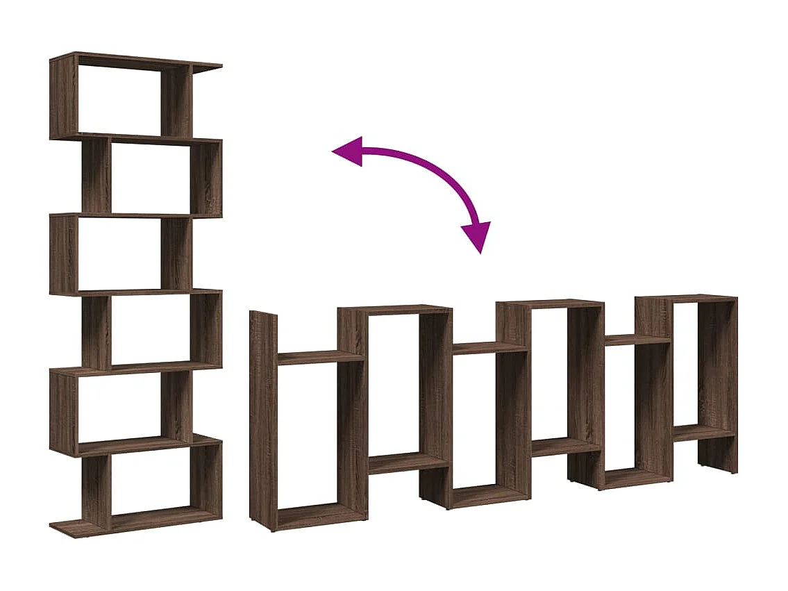 Bibliothèque séparatrice de pièce 6 niveaux chêne marron 70x24x193cm