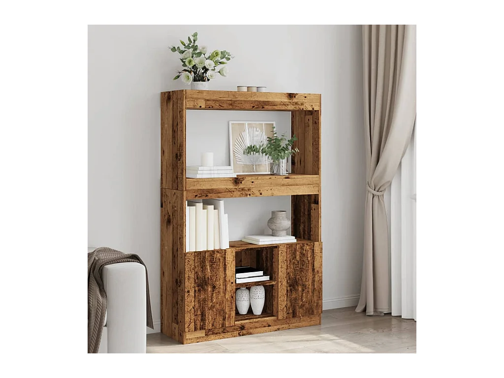 Aparador alto madera ingeniería madera envejecida 92x33x140 cm