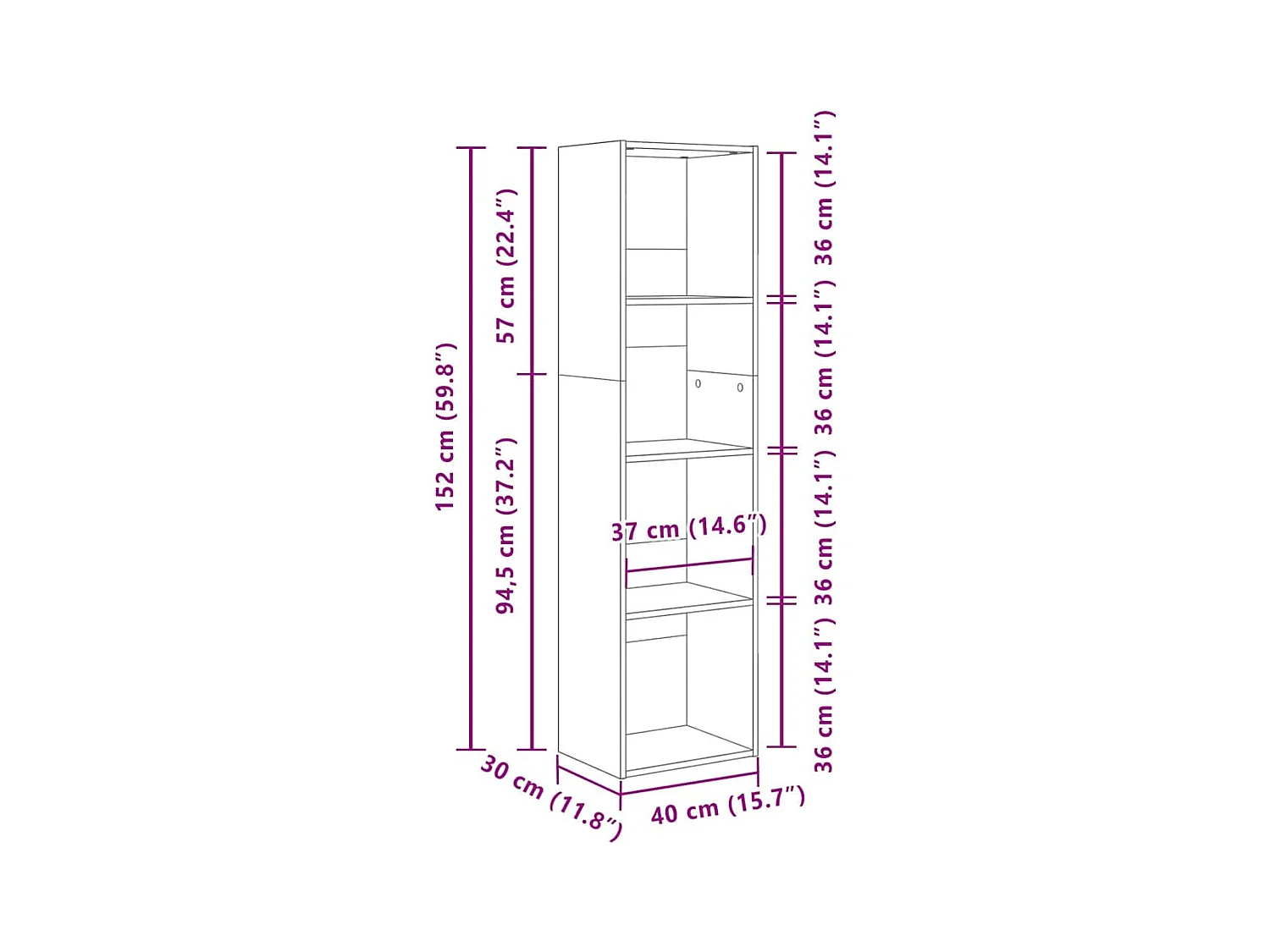 Boekenkast Zwart eiken 40 x 30 x 152 cm Bewerkt hout