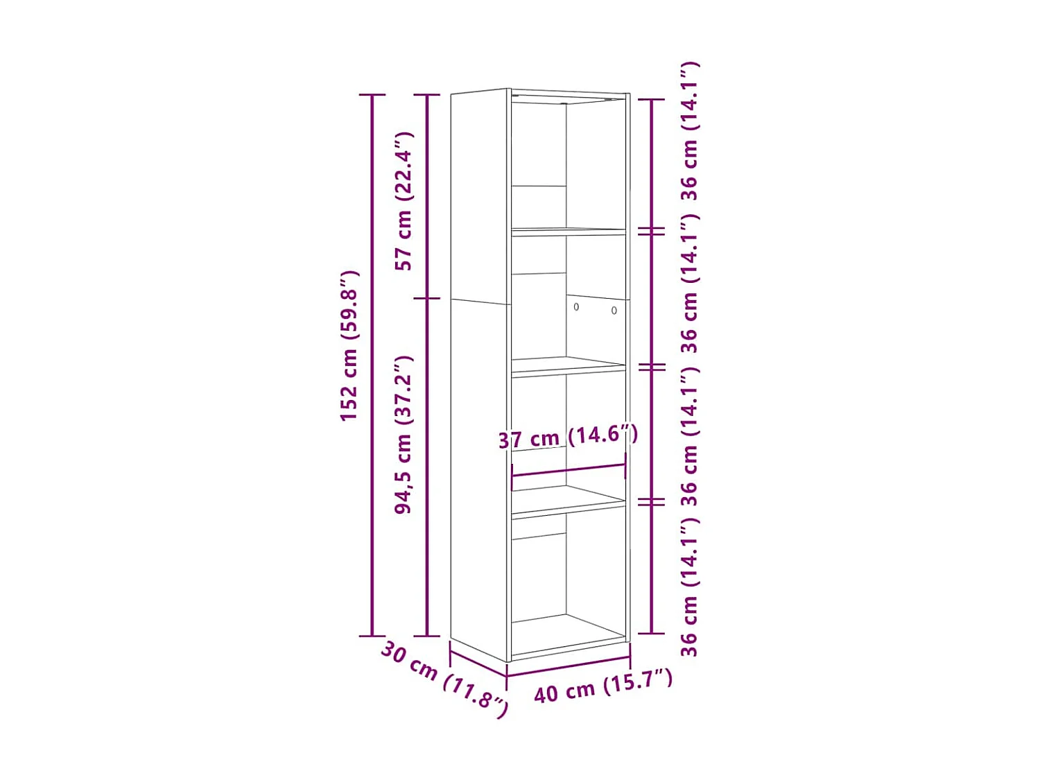 Estante Carvalho preto 40 x 30 x 152 cm Madeira processada