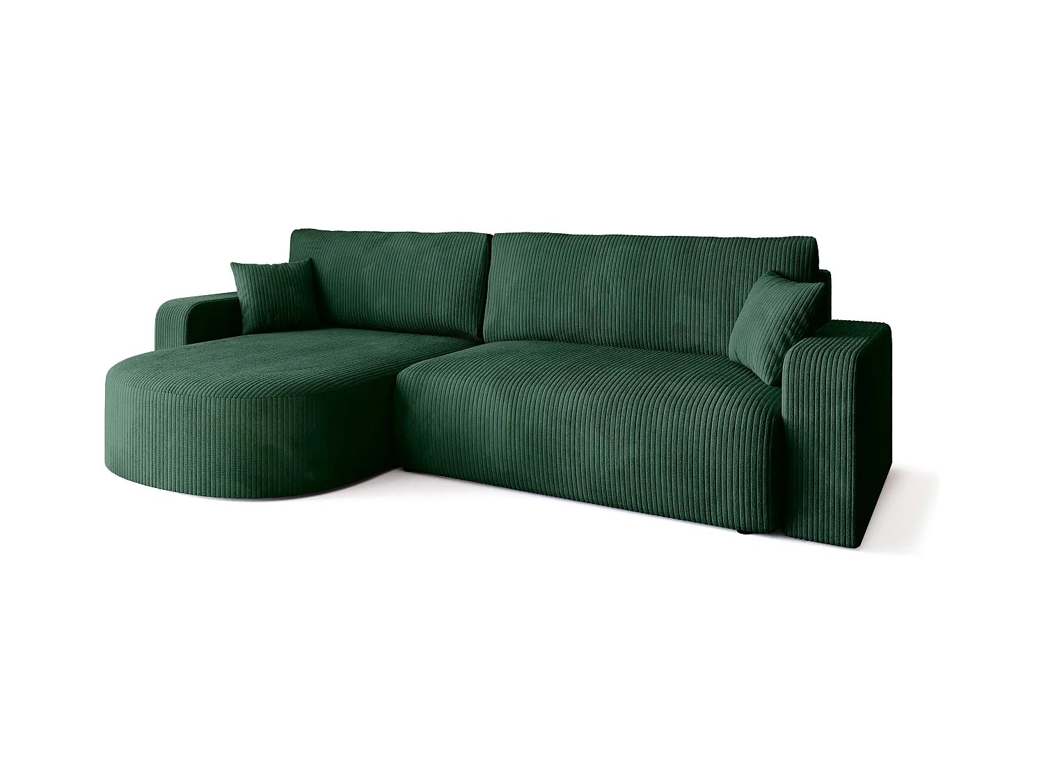 Grand canapé d'angle convertible, en velours côtelé vert BISK