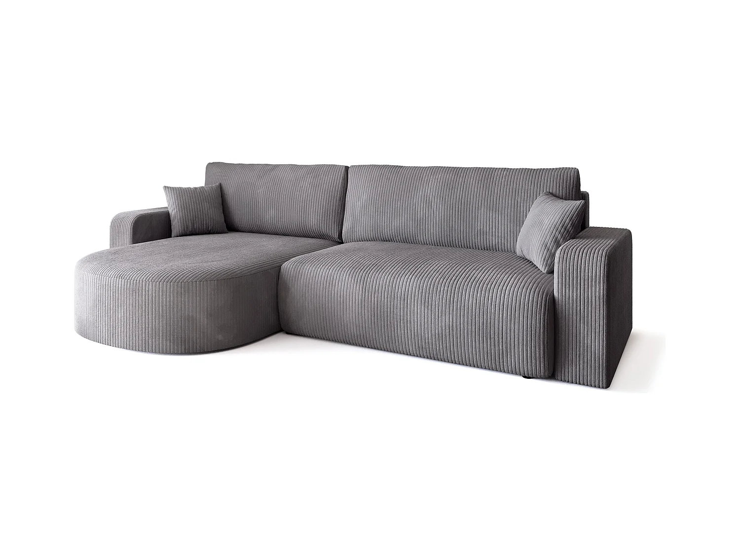 Grand canapé d'angle convertible, en velours côtelé gris clair BISK