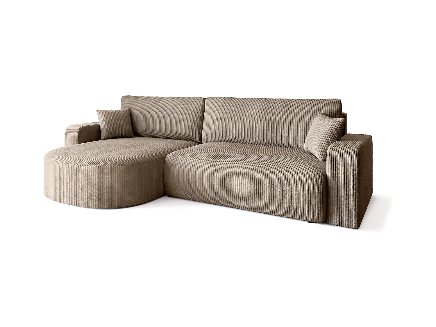 Grand canapé d'angle convertible, en velours côtelé beige BISK