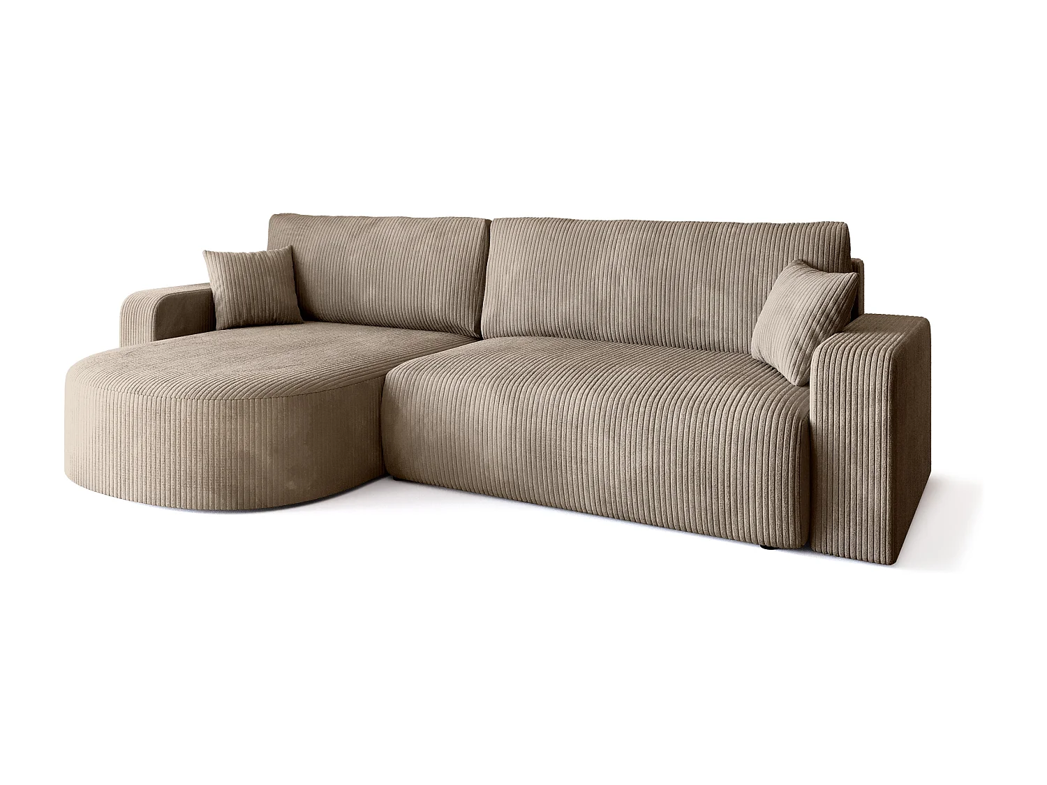 Grand canapé d'angle convertible, en velours côtelé beige BISK