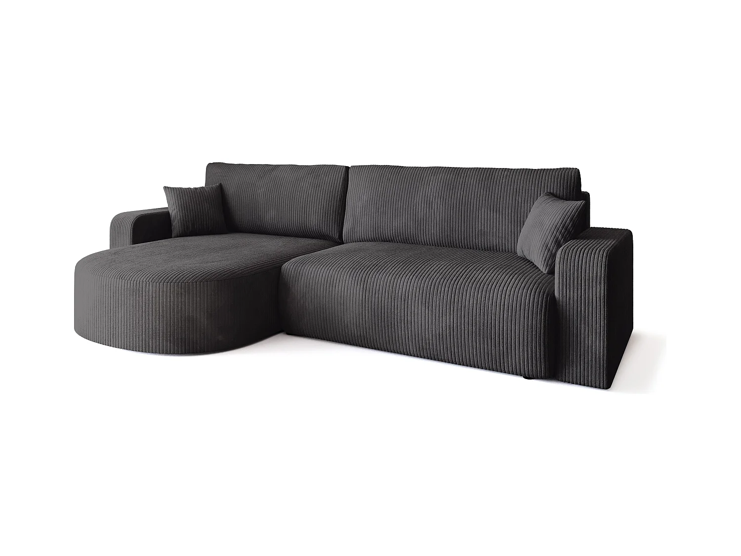 Grand canapé d'angle convertible, en velours côtelé gris BISK