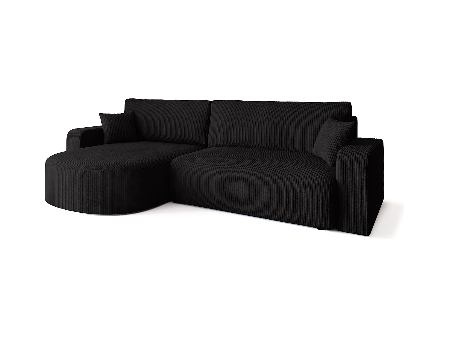 Grand canapé d'angle convertible, en velours côtelé noir BISK