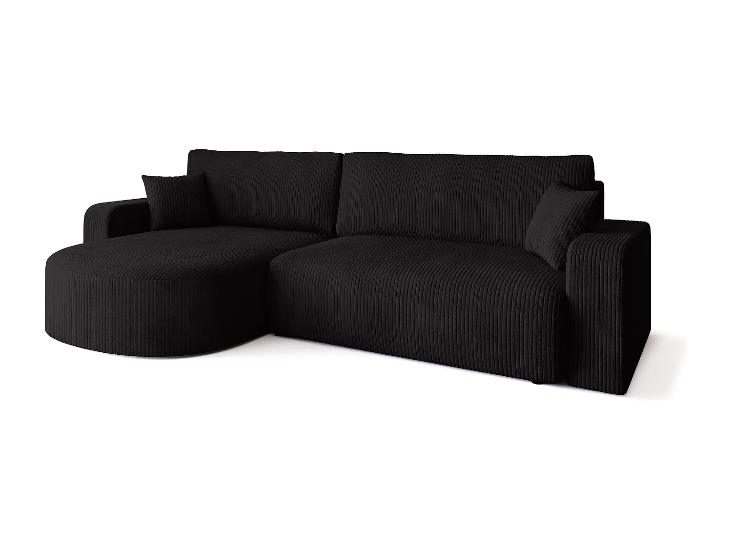 Grand canapé d'angle convertible, en velours côtelé noir BISK