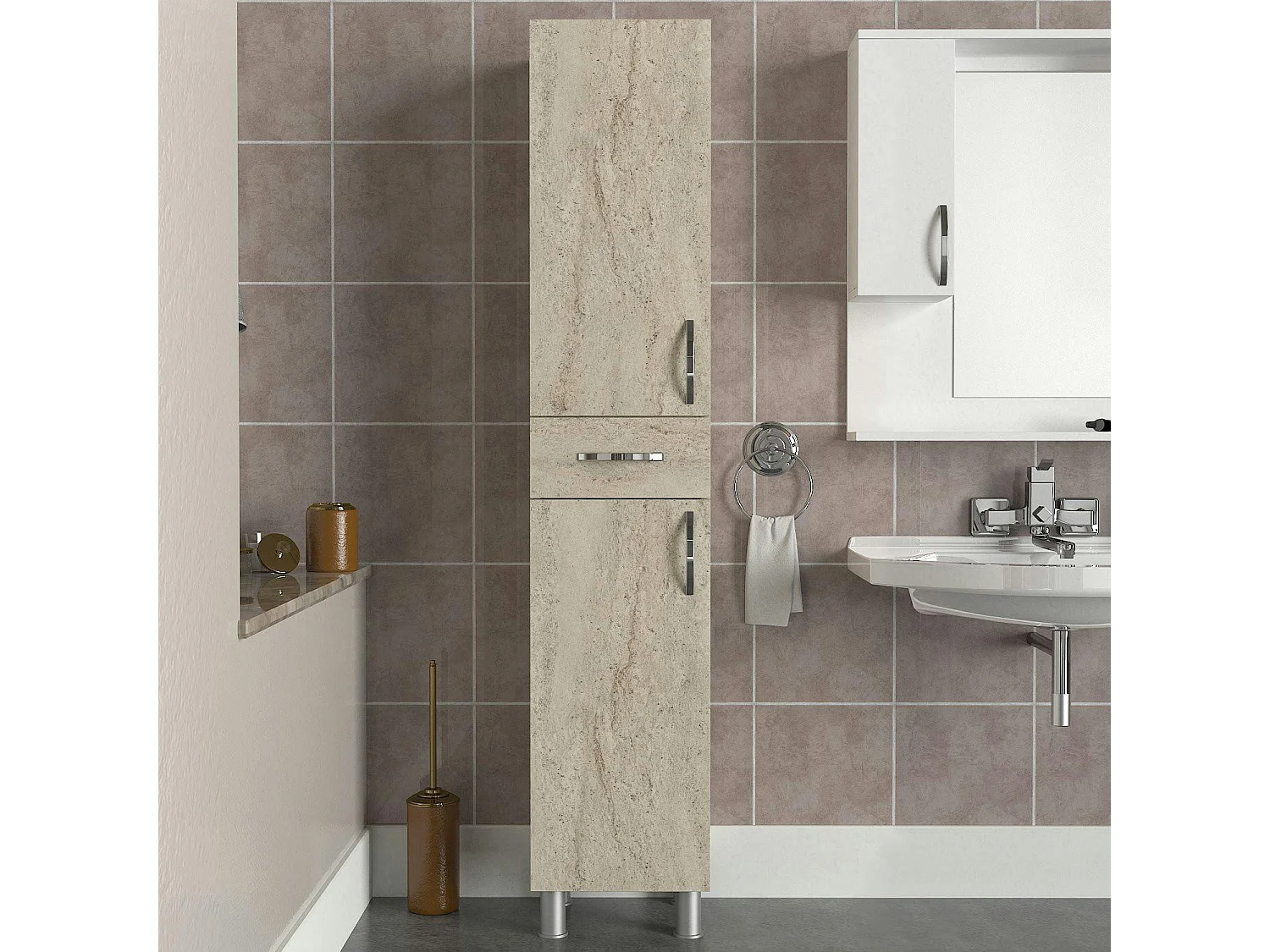 Colonne salle de bains effet travertin 2 portes JENA