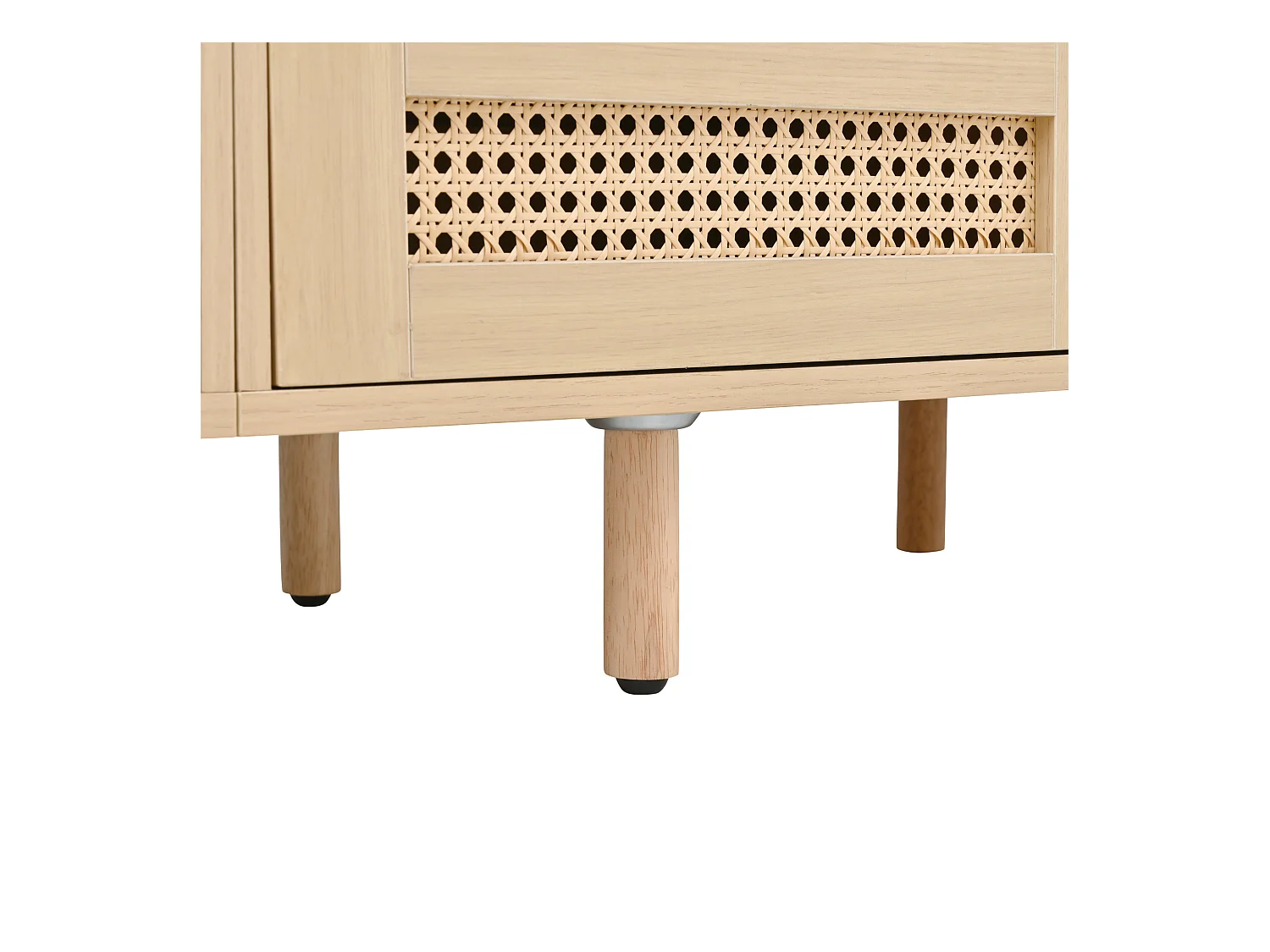 Meuble TV 170x40x40cm - avec 2 tiroirs en rotin - 2 portes coulissantes - MDF - Naturel