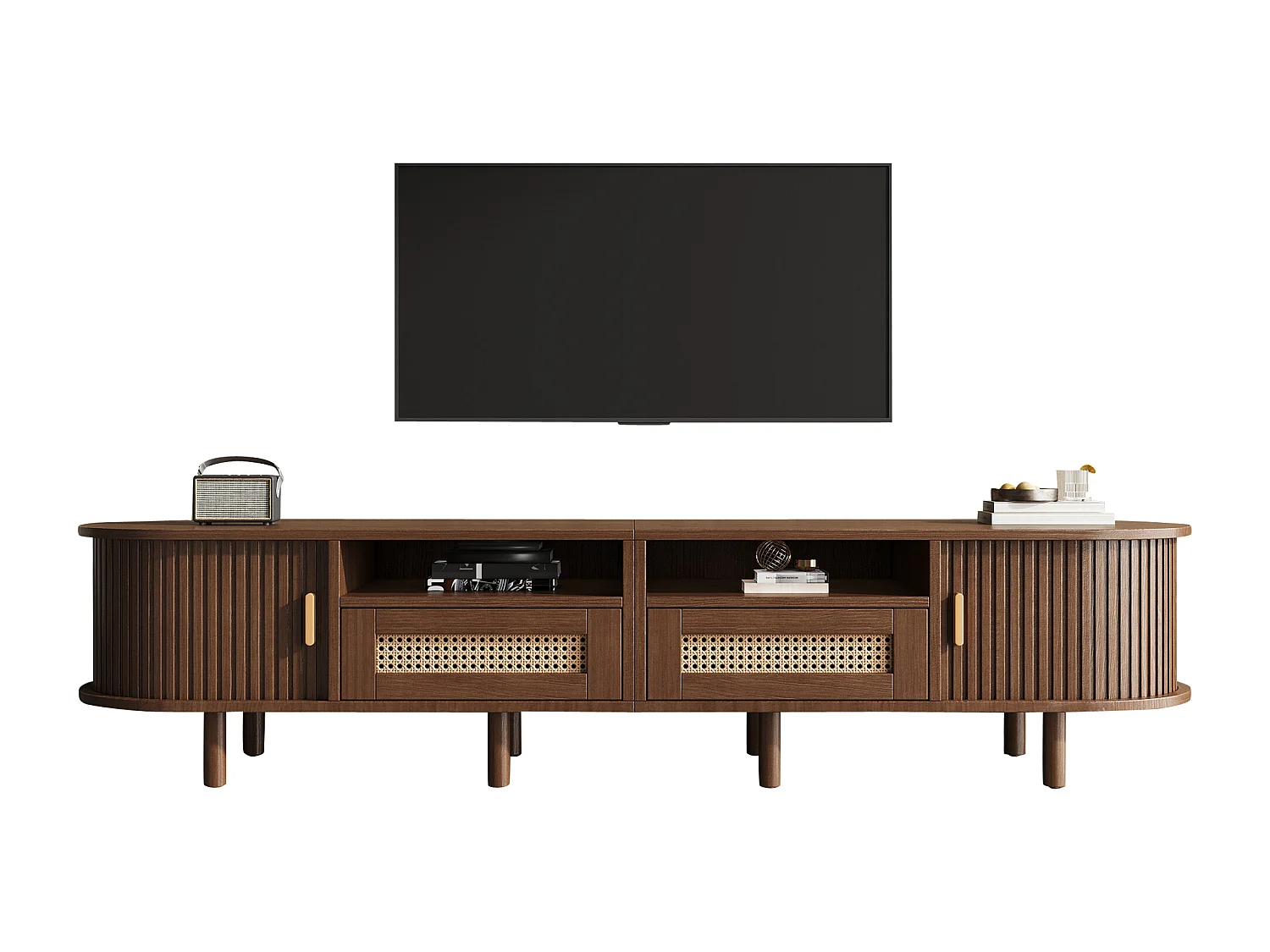Móvel de TV 170x40x40 cm - com 2 gavetas de rattan - 2 portas corrediças - MDF - Marrom