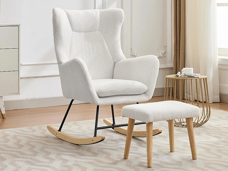 Cadeira de balanço 69x87x98 cm - com apoio para os pés e encosto alto - Balanço 30° - Almofadas removíveis - Branco