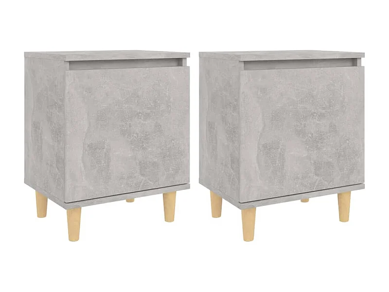 Zwolle  Tables de chevet avec pieds en bois 2 pcs Gris béton 40x30x50cm