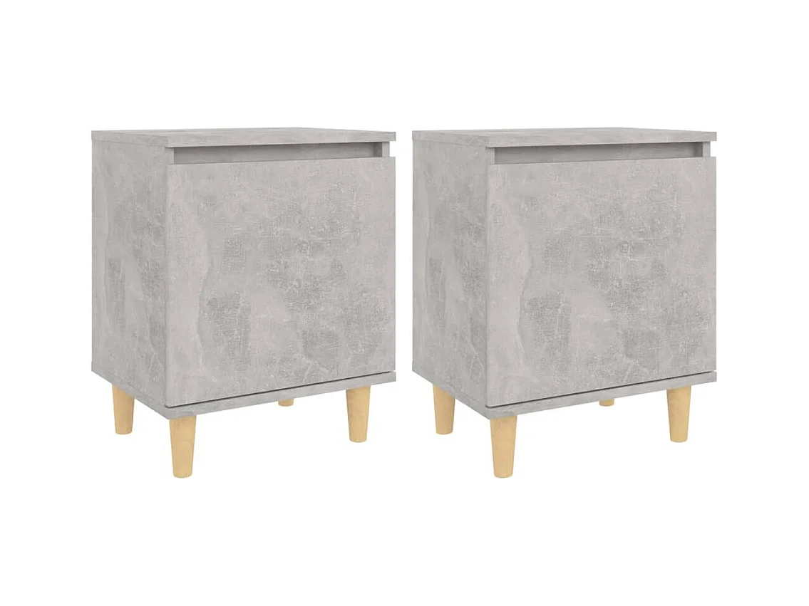 Zwolle  Tables de chevet avec pieds en bois 2 pcs Gris béton 40x30x50cm