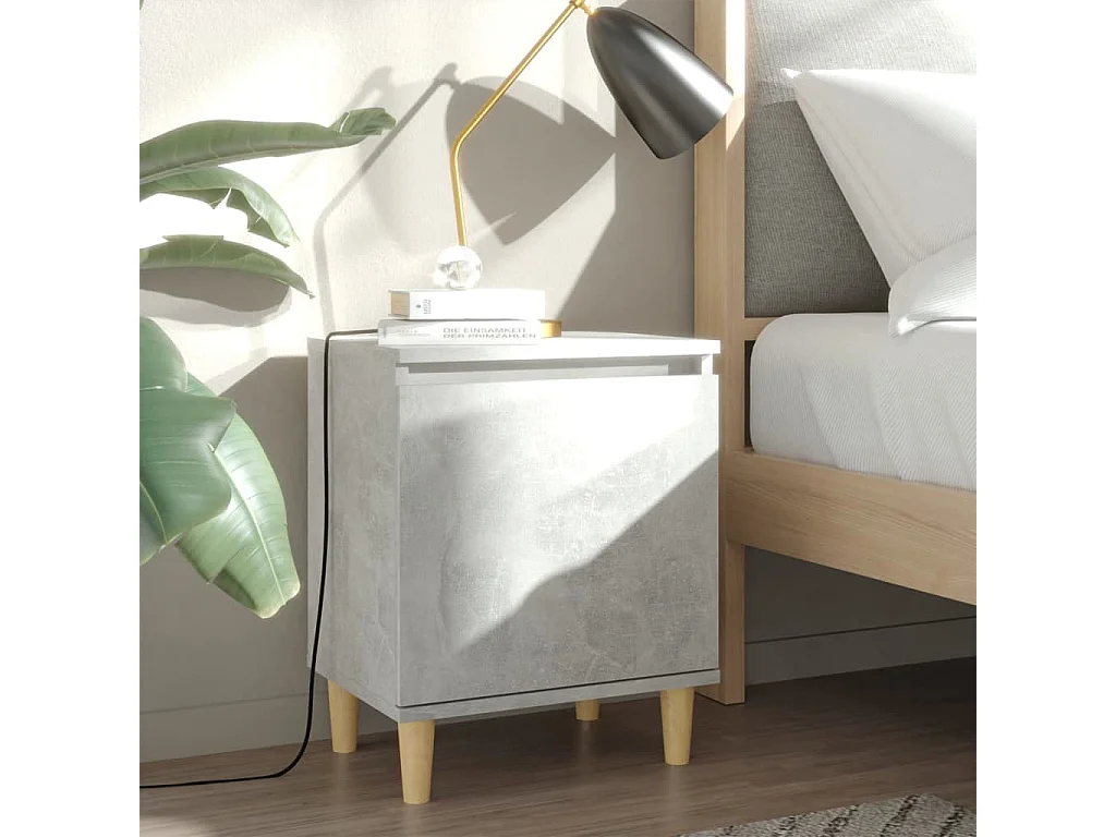 Zwolle  Tables de chevet avec pieds en bois 2 pcs Gris béton 40x30x50cm