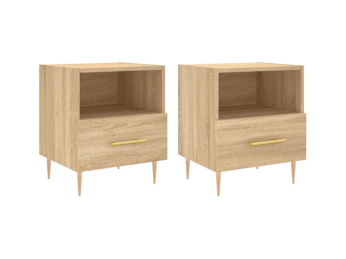 Marindor  Nachtkastjes 2 st 40x35x47,5 cm bewerkt hout sonoma eikenkleur