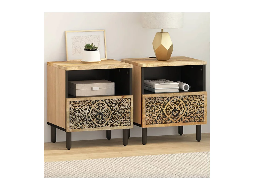 Jean-Didier  Tables de chevet 2 pcs 40x33x46 cm Bois de manguier solide